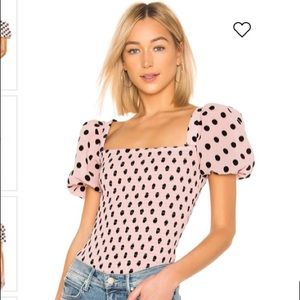 LPA Fiora black/pink polka dot smocked top XS SOLD OUT!
